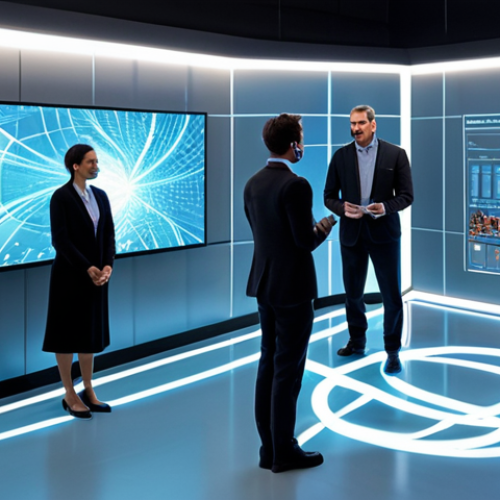 A diverse group of adult professionals, fully clothed in modest business attire, are actively engaged in a collaborative Mixed Reality training session within a sleek, modern, high-tech training room. They are interacting with holographic projections and virtual objects, demonstrating focused learning and teamwork. The environment features subtle glowing light effects from the MR elements. Professional photography, cinematic lighting, sharp focus, perfect anatomy, correct proportions, natural pose, well-formed hands, proper finger count, natural body proportions, safe for work, appropriate content, fully clothed, professional dress, modest attire, family-friendly.