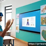 혼합현실 교육에서의 게임화 요소 활용 - A modern classroom scene in Brazil featuring diverse students wearing casual clothing and interactin...