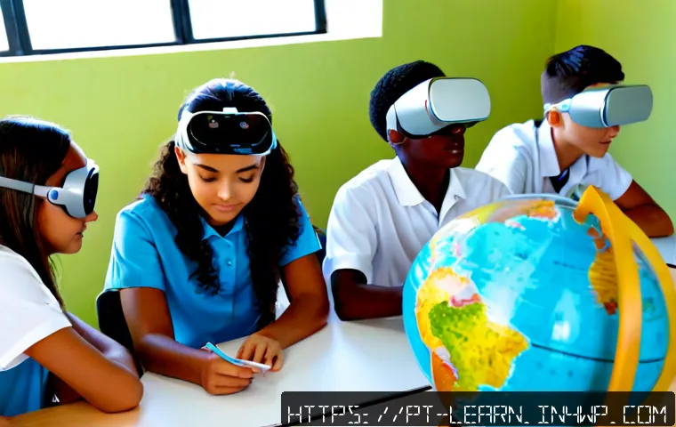 혼합현실 교육의 학습 결과 개선 방안 - Photorealistic mixed reality science lesson in a bright Brazilian secondary school classroom, divers...